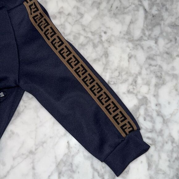 FENDI Navy Jacket with Logo Patterned Sleeves 18M - Picture 5 of 9